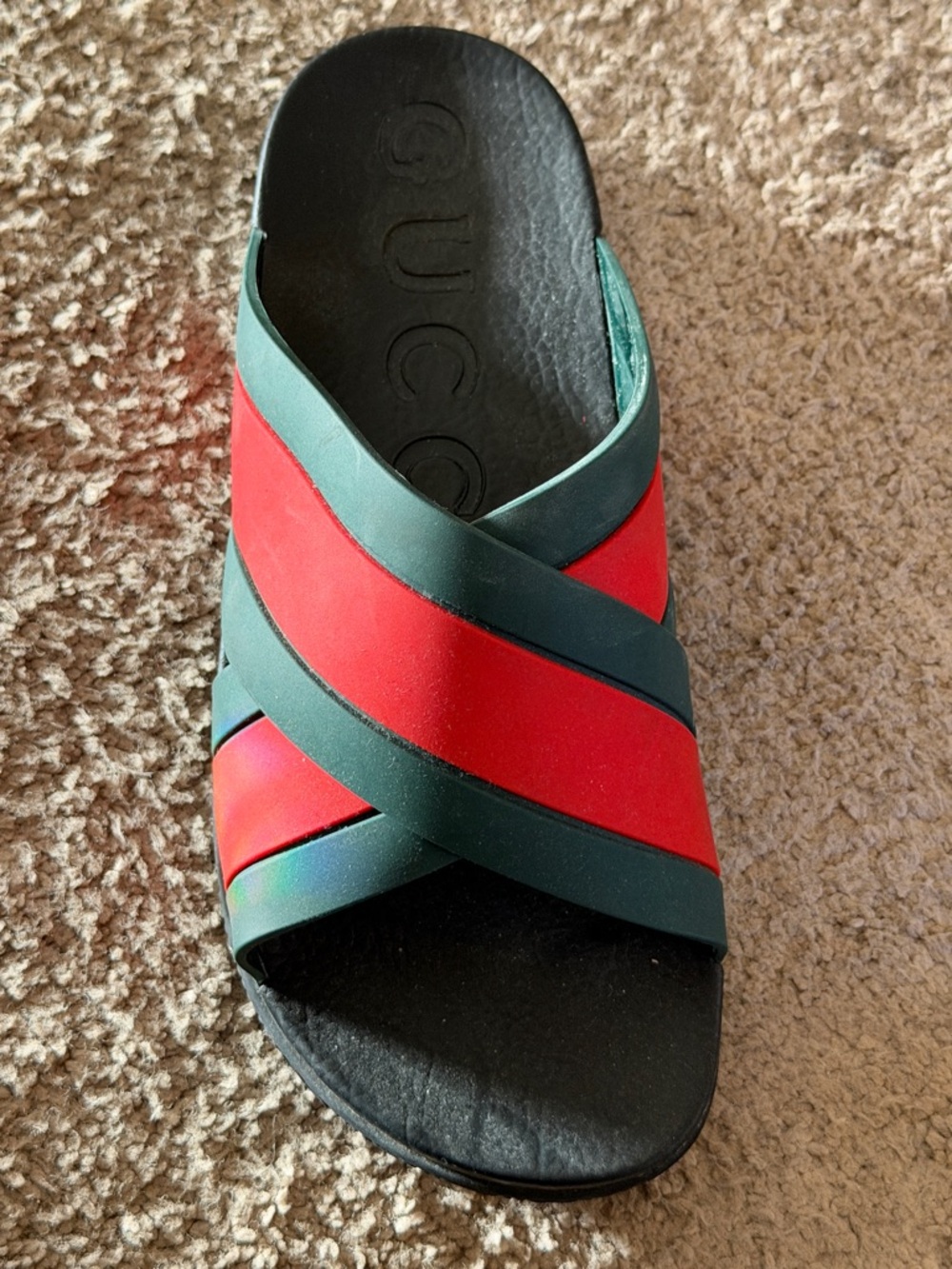 Gucci Women's Green and Red Crisscross Leather Slide